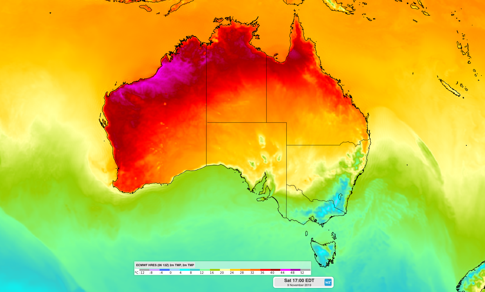 50degree temperature range tipped in Australia this weekend